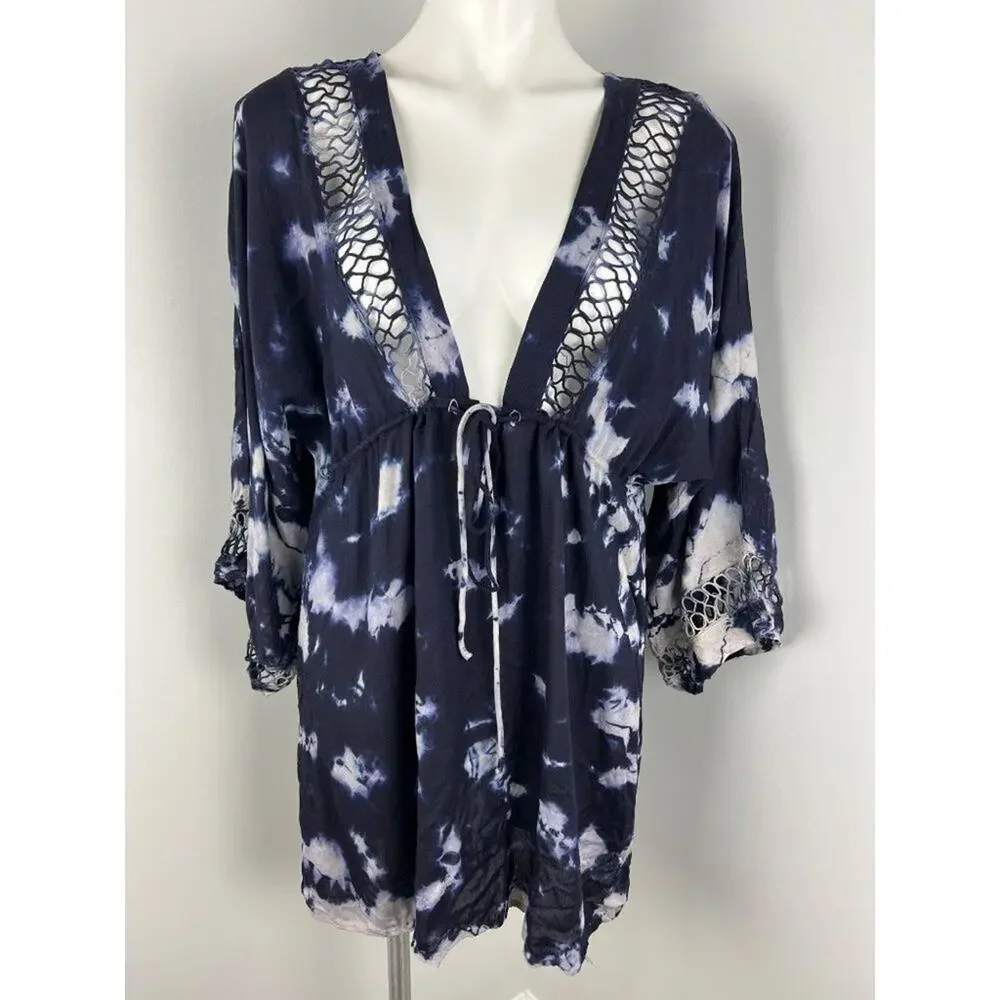 Raviya Blue Tie Dye Beach Swim Cover Up 0X Vacation Resort Bohemian